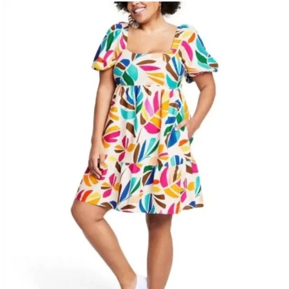 Tabitha Brown X Target Botanical print puff sleeve Mini Dress - Picture 3 of 8